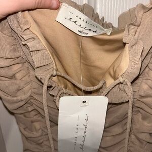 American Threads Tan Ruched Top